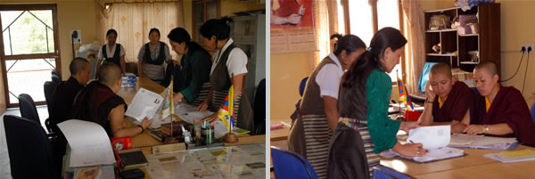 Senior nuns of Samten Tse Retreat Centre discuss ongoing projects with the staff of the TWA.