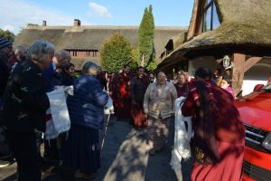 Minling Sangyum Kushog accomplanied by Ven. Tulku Dakpa Rinpoche and Ven. Tulku Jigdral Ngawang Kunga Rinpoche arrives at Oberlethe, Germany for the Mahasangha 2016