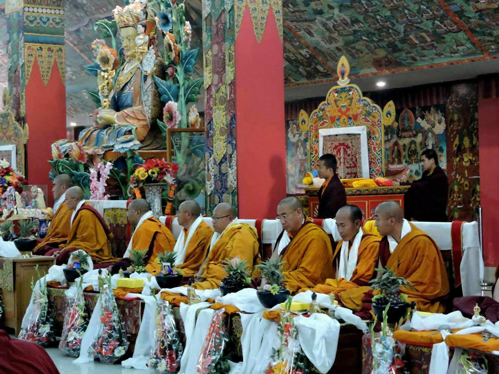 Khenpos and lop&ouml;ns during the enthronement ceremony.