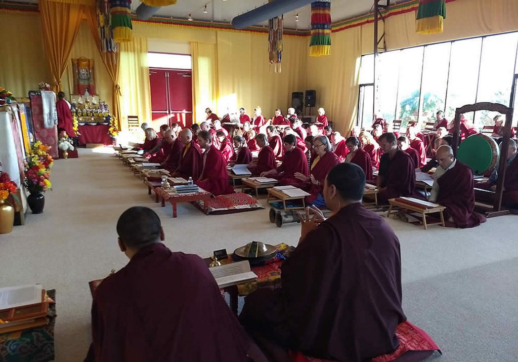 Mindrolling Monks lead students in a practice